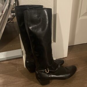 Salvatore Ferragamo women’s  black leather boots with block 1in heel, size 6.5